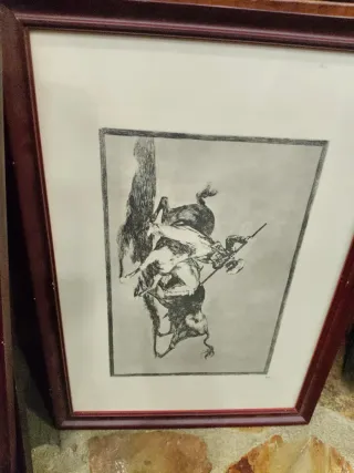 Lote de 3 cuadros antiguos de toros