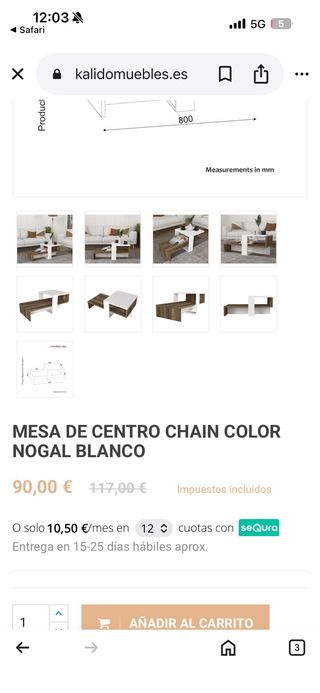 Mesita de café blanca y madera marca KALIDO