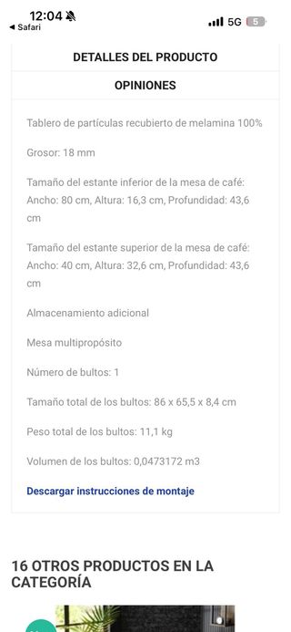 Mesita de café blanca y madera marca KALIDO
