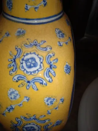 Jarrón vintage cerámica azul y amarillo