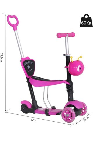 Patinete 3 en 1 rosa con asiento y empujador