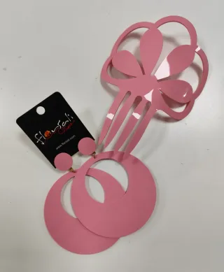 Pendientes Flamenca y Peineta Flor Sali Rosa