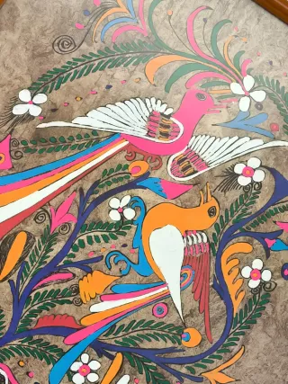 CUADRO PINTADO SOBRE AMATE CORTEZA ARBOL MEJICANO