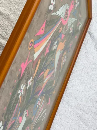 CUADRO PINTADO SOBRE AMATE CORTEZA ARBOL MEJICANO