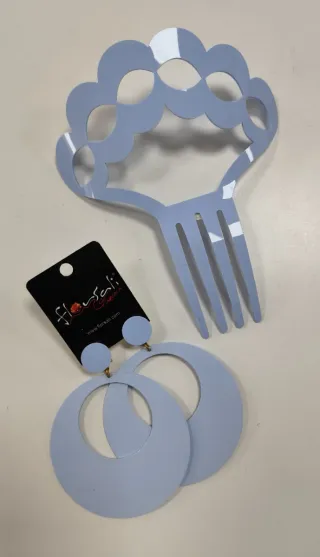 Pendientes y Peineta Flamenca Celest