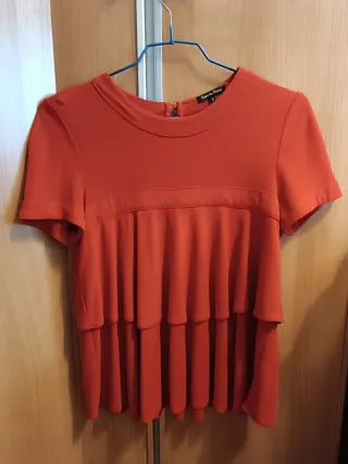 Blusa Pedro del Hierro roja volantes Talla S