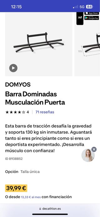 Barra de dominadas DOMYOS