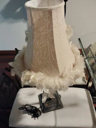 Lámpara de mesa vintage tela y cristal