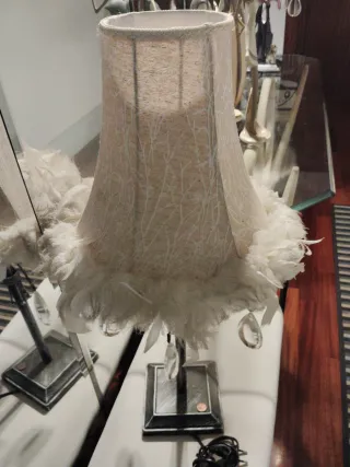 Lámpara de mesa vintage tela y cristal