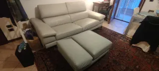 Divano PoltroneSofà vera Pelle Grigio Perla