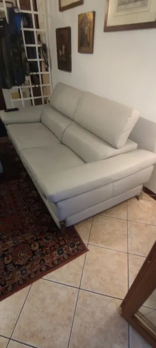 Divano PoltroneSofà vera Pelle Grigio Perla