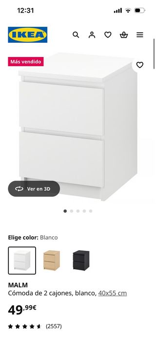 Cómoda MALM IKEA 2 cajones blanca