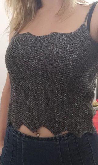 Top tirantes Benetton plateado talla S - Nuevo