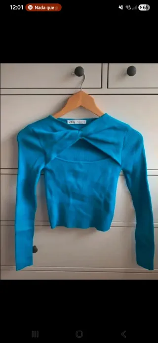 Top ZARA azul escote cut-out talla XS vintage 2000