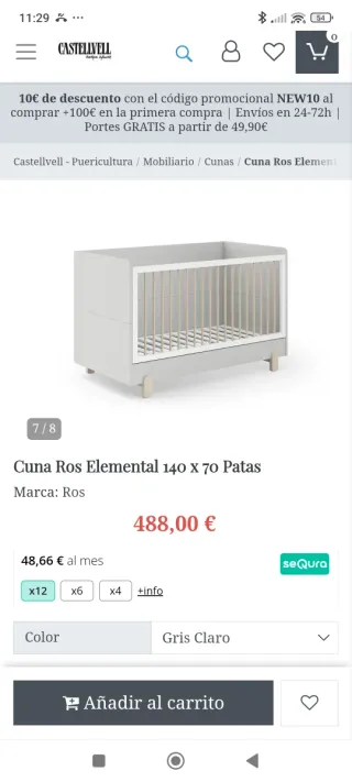Cuna/cama Muebles Ros Gris