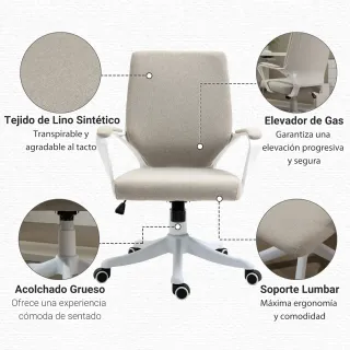 Silla de Oficina Giratoria Gris y Blanca