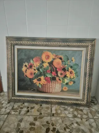 Cuadro de flores en cesta