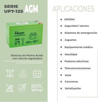U-Power - Batería piombo AGM Sigillata 7Ah 12V - F