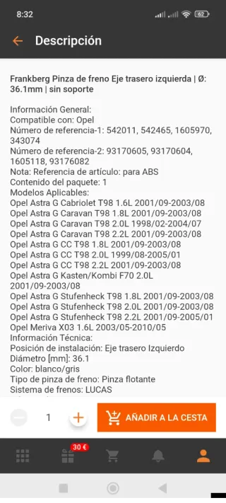 Pinzas frenos nuevas eje trasero Opel Astra meriva