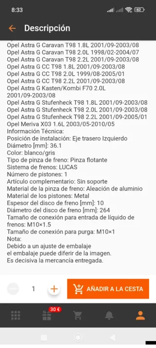 Pinzas frenos nuevas eje trasero Opel Astra meriva