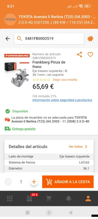 Pinzas frenos nuevas eje trasero Opel Astra meriva