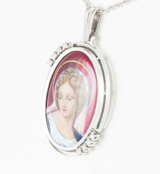 Colgante en oro blanco 18k, brillantes y porcelana