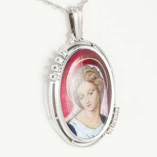 Colgante en oro blanco 18k, brillantes y porcelana