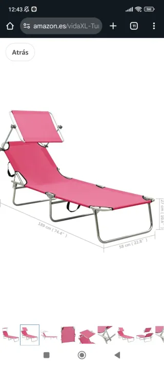 Tumbona plegable rosa con parasol