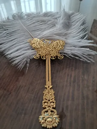 Abanico Pluma Carnaval/Cosplay Dorado