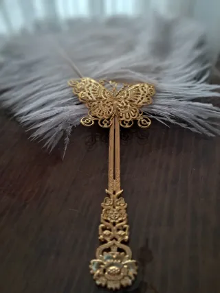 Abanico Pluma Carnaval/Cosplay Dorado