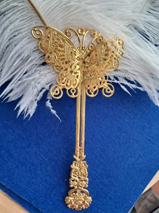 Abanico Pluma Carnaval/Cosplay Dorado