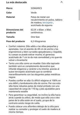 Silla Comedor Verde Terciopelo NUEVA!