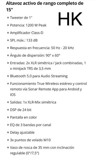 Altavoces HK Audio Sonar 115 Xi con funda