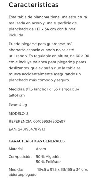 Tabla de planchar plegable