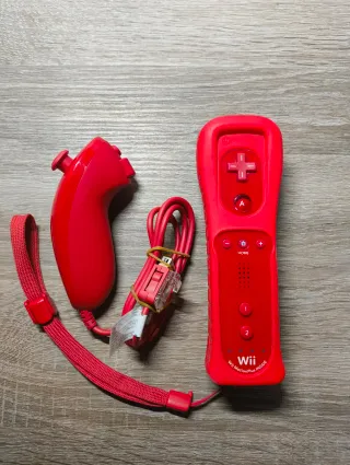Telecomando Wii Rosso + Nunchuk Rosso Originali