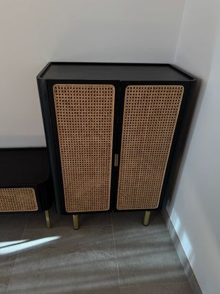 Cómoda Sklum Ratán Negro y Dorado