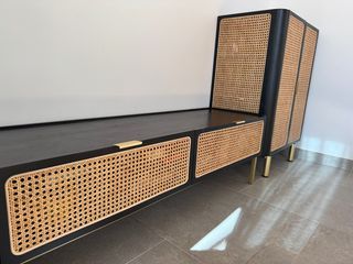 Cómoda Sklum Ratán Negro y Dorado
