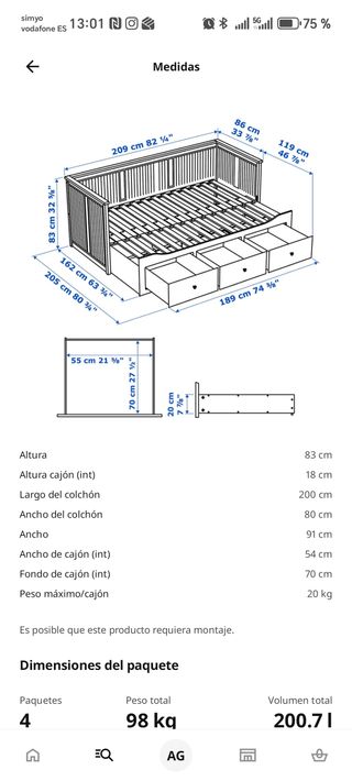 Cama Hemnes blanca con cajones