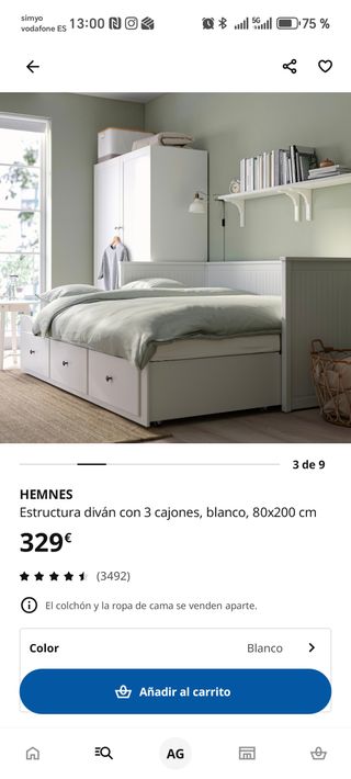 Cama Hemnes blanca con cajones