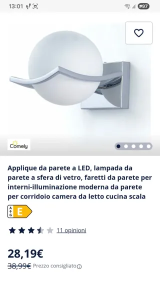 Applique da parete LED sfera di vetro