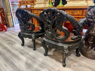 Par de Sillones Chinos Dragón Madera Negra