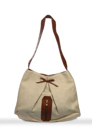 Bolso beige con lazada y cremallera