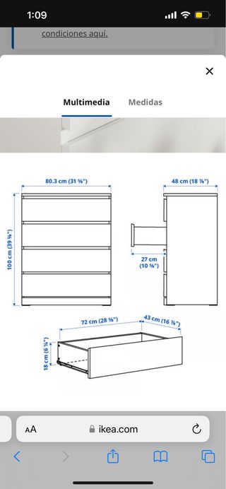 Cajonera Ikea MALM Blanca
