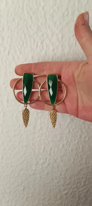 Pendientes Aro Oro con Piedra Verde