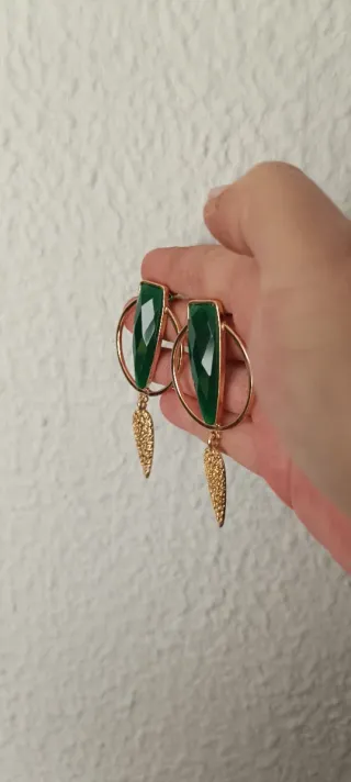 Pendientes Aro Oro con Piedra Verde