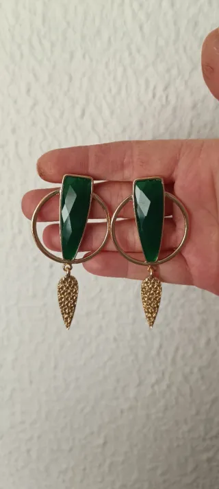 Pendientes Aro Oro con Piedra Verde
