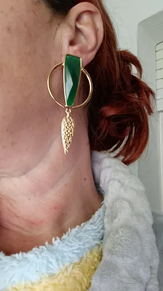 Pendientes Aro Oro con Piedra Verde
