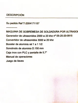 Soldadora Ultrasonidos Sobremesa TECNOSONIC