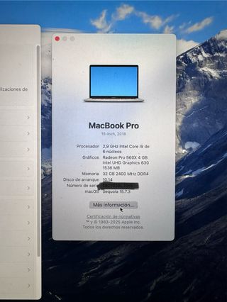 MacBook Pro Apple 2018 15’ I9- 6 núcleos, 32 gb