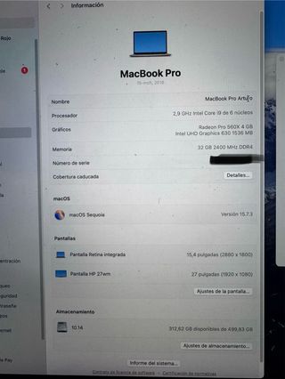 MacBook Pro Apple 2018 15’ I9- 6 núcleos, 32 gb